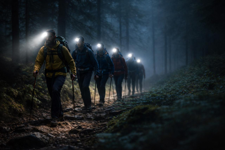 Noćno planinarenje na Sljeme kroz šumu uz svjetlost čeonih lampi i zajednički uspon